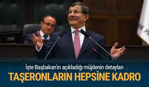 Başbakan Davutoğlu partisinin grup toplantısında taşerona kadro müjdesini açıkladı. 