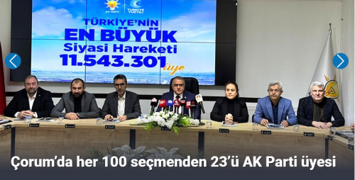 Çorum’da Her Yüz Seçmenden Yirmi Üçü AK Parti’nin Üyesi