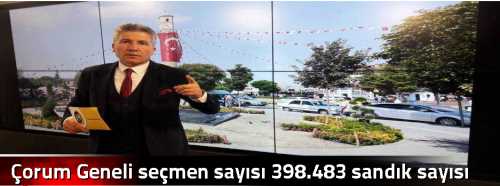 Çorum Geneli seçmen sayısı 398.483 sandık sayısı 1.698