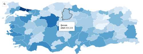Çorum nüfusu 2020 yılına göre 530.126'dır