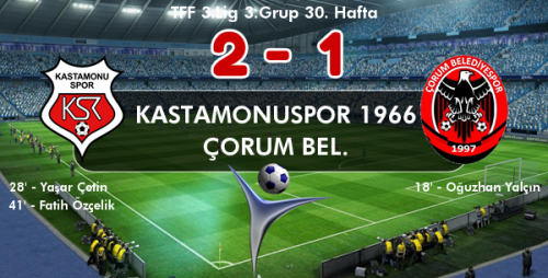 Kastamonu Spor ile Çorum Belediyespor karşılaşması 2-1 Kastamonu spor üstünlüğü ile sona erdi.  