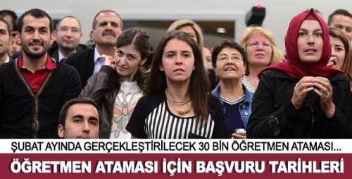 Öğretmen ataması için başvurular 2-8 Şubat günleri arasında alınacak.