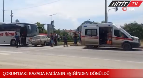Osmancık ilçesinde yolcu otobüsü ile otomobilin çarpıştı