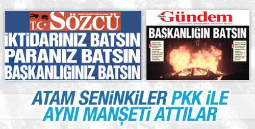 Sözcü gazetesi, bugün PKK'nın gazetesi Özgür Gündem ile aynı manşetle çıktı.