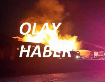 Tuğla fabrikası deposu alev alev yandı