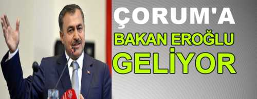 Veysel Eroğlu, toplu açılış ve temel atma törenine katılmak üzere 4 Mart 2016 Cuma günü Çorum’a gelecek.