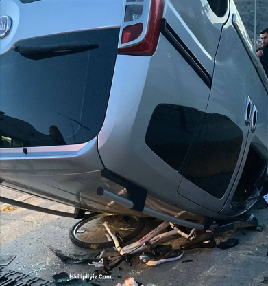 İskilip'te bir araç bisikletli çocuğun üzerine devrildi