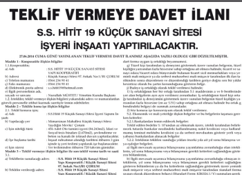 TEKLİF VERMEYE DAVET İLANI